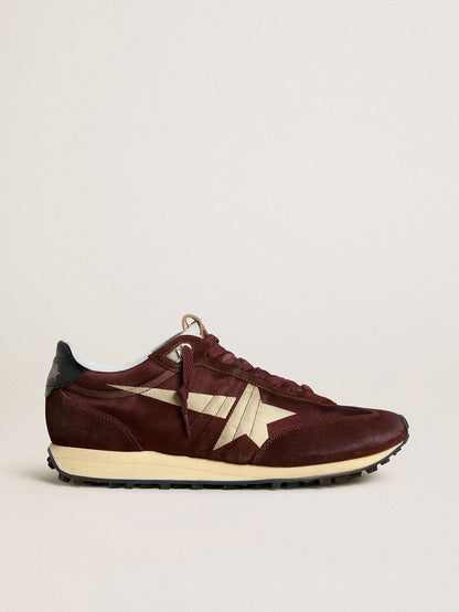 Men's Marathon with burgundy satin upper and platinum leather star - Golden Goose Men