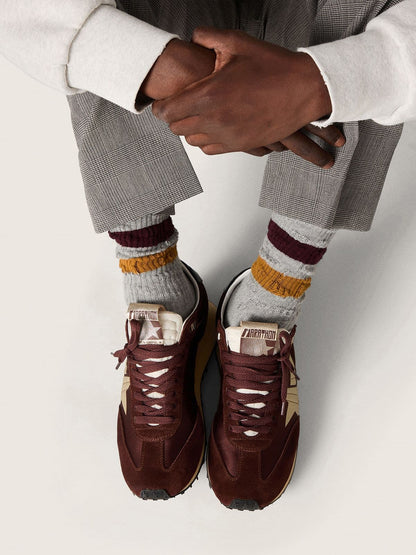 Men's Marathon with burgundy satin upper and platinum leather star - Golden Goose Men