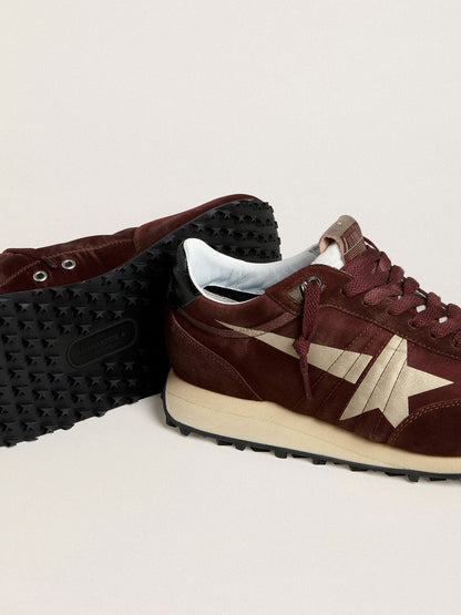 Men's Marathon with burgundy satin upper and platinum leather star - Golden Goose Men