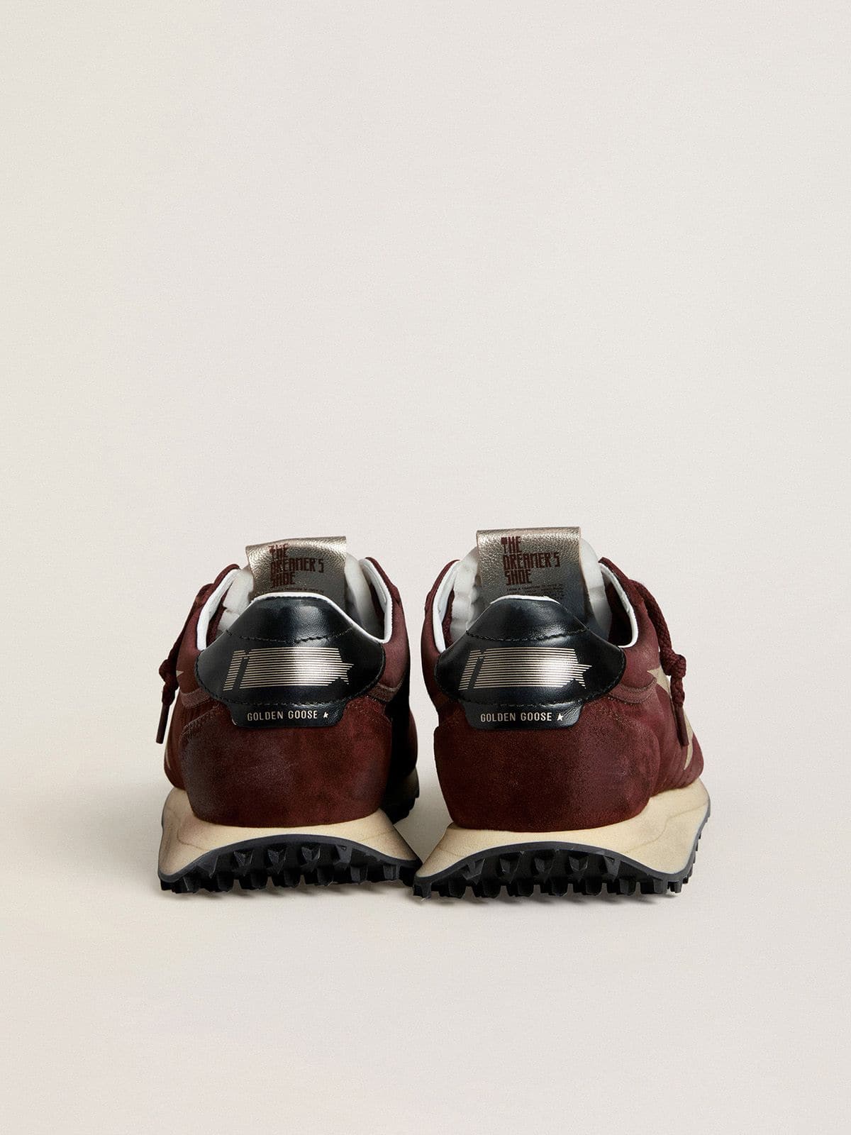 Men's Marathon with burgundy satin upper and platinum leather star - Golden Goose Men