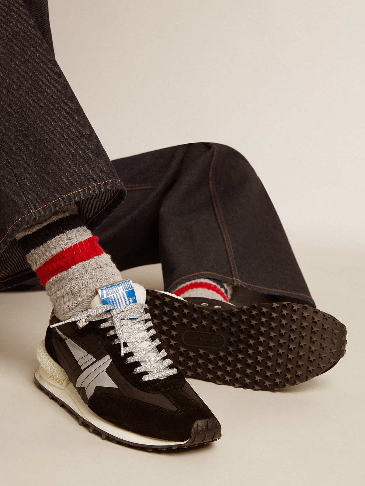 Men’s Marathon with black ripstop nylon upper and silver star - Golden Goose Men