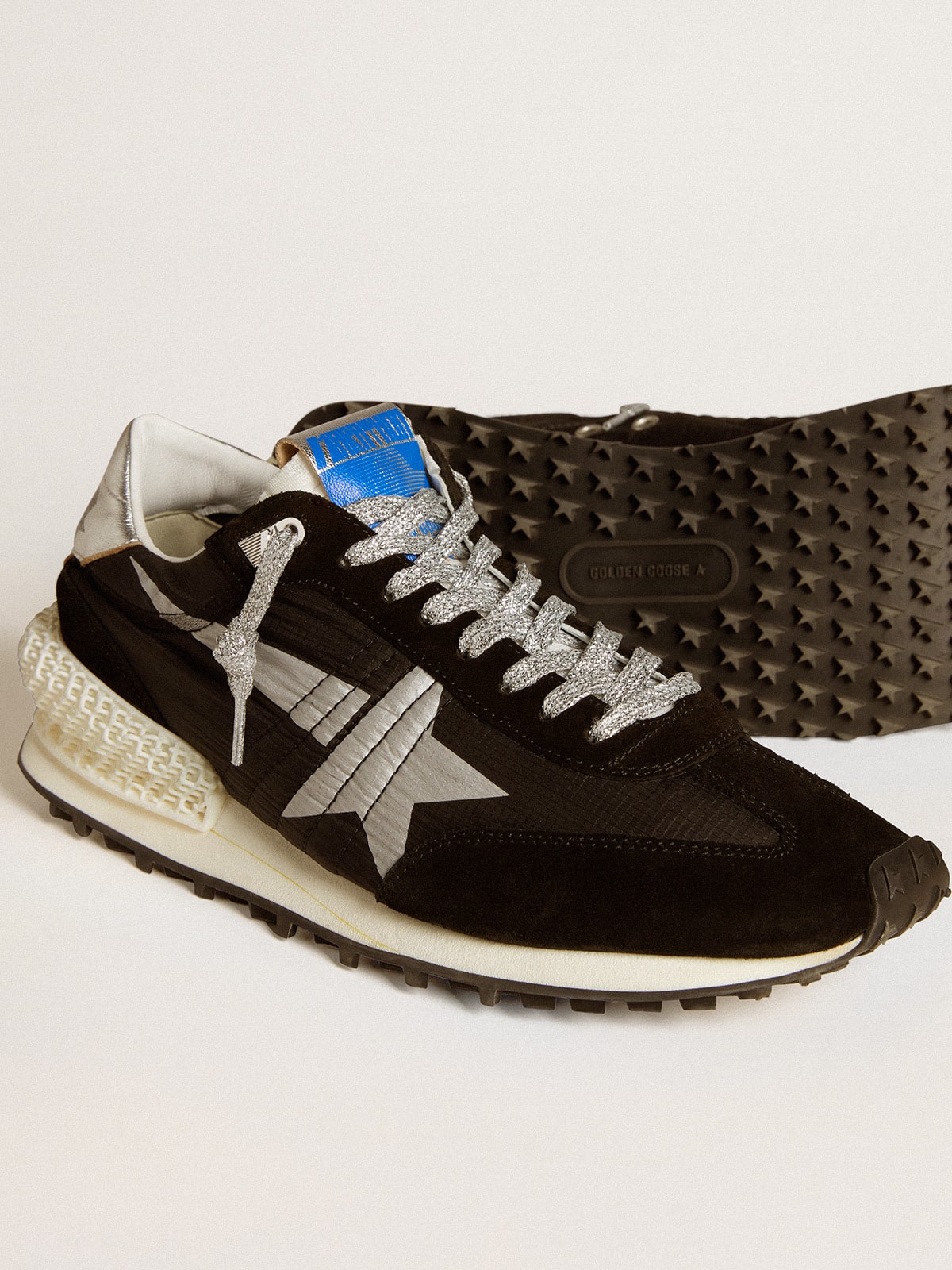 Men’s Marathon with black ripstop nylon upper and silver star - Golden Goose Men