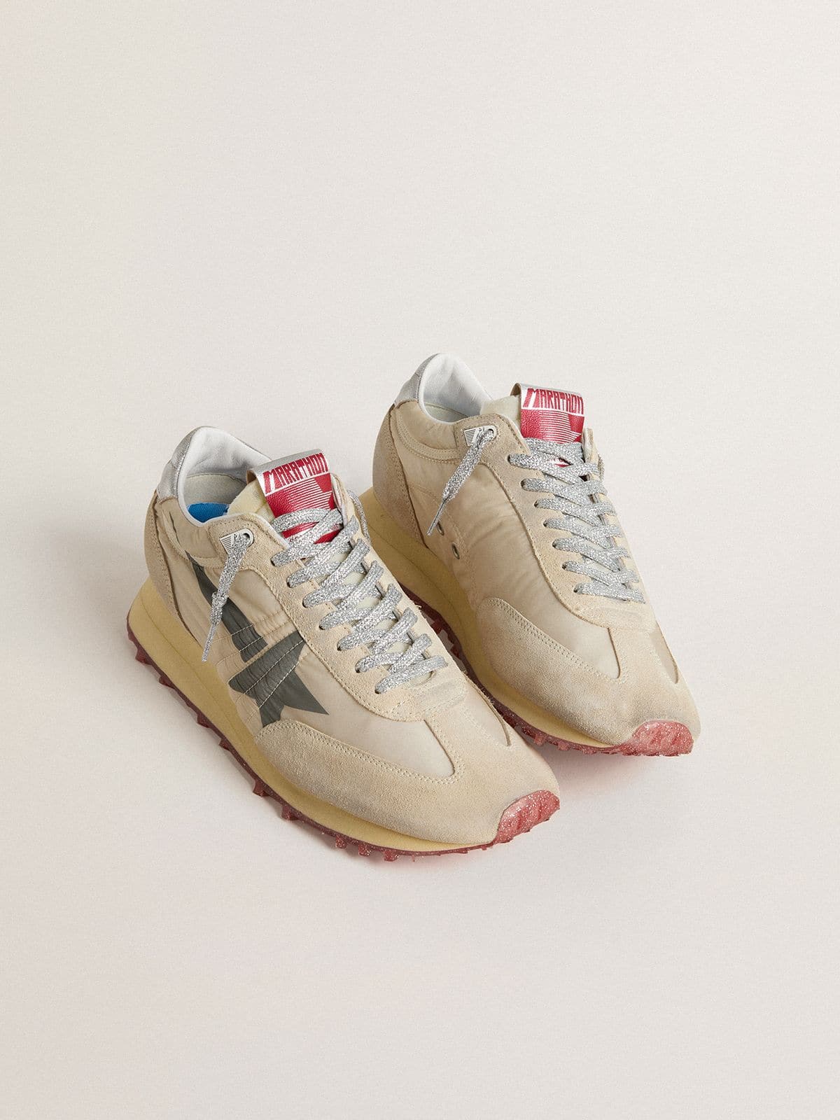 Men’s Marathon with beige nylon upper and gray star - Golden Goose Men