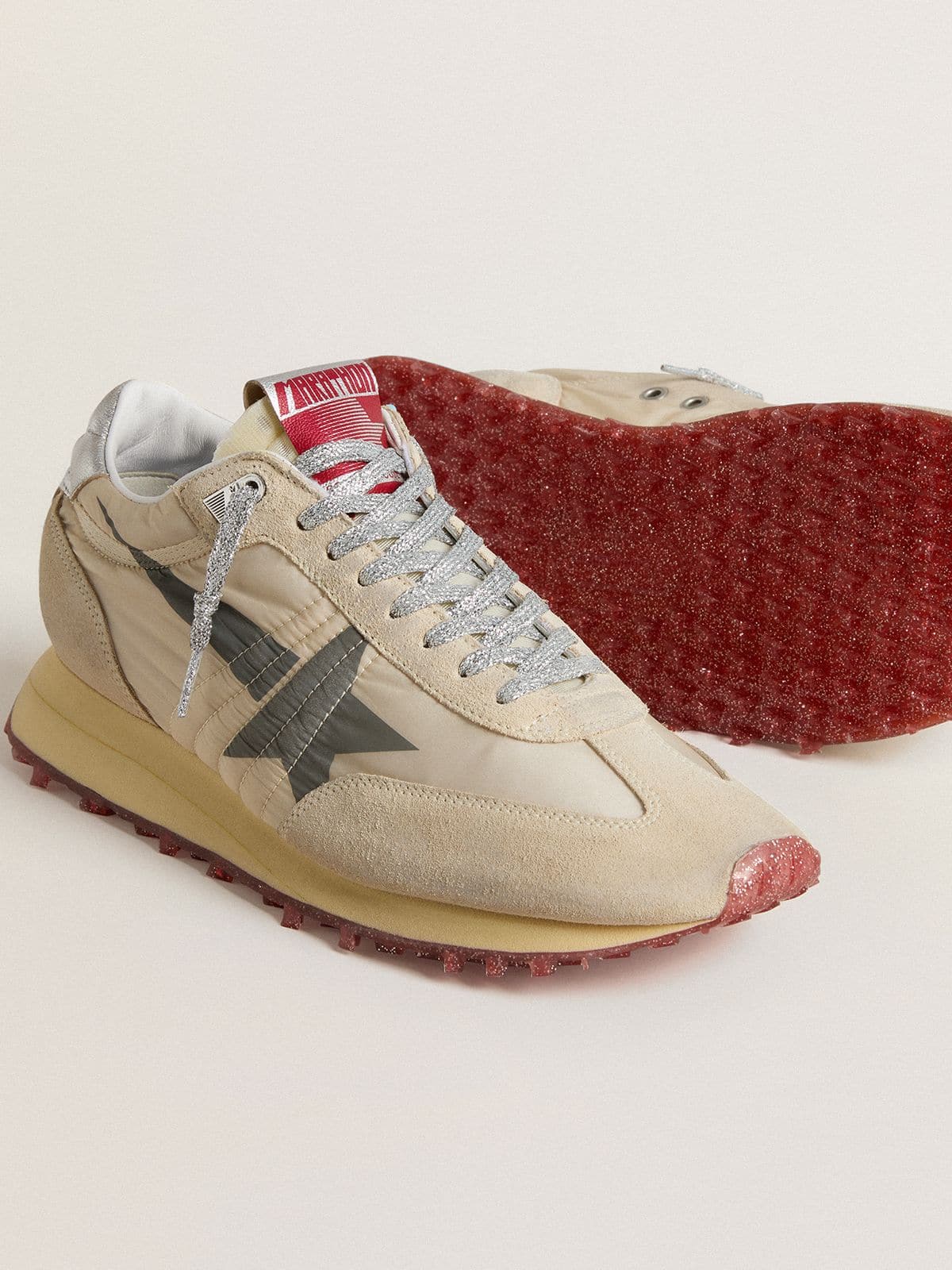 Men’s Marathon with beige nylon upper and gray star - Golden Goose Men