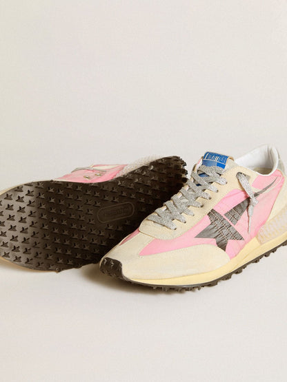 Men's Marathon in pink nylon and gold suede with black printed star - Golden Goose Men