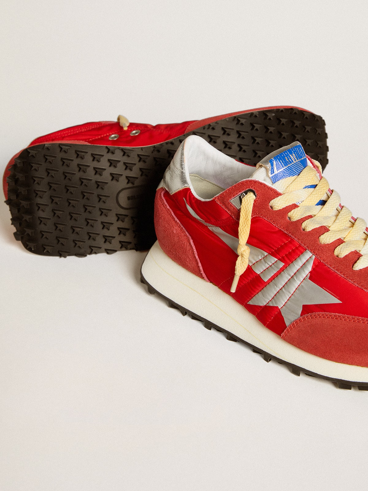 Men’s Marathon with red nylon upper and silver star - Golden Goose Men