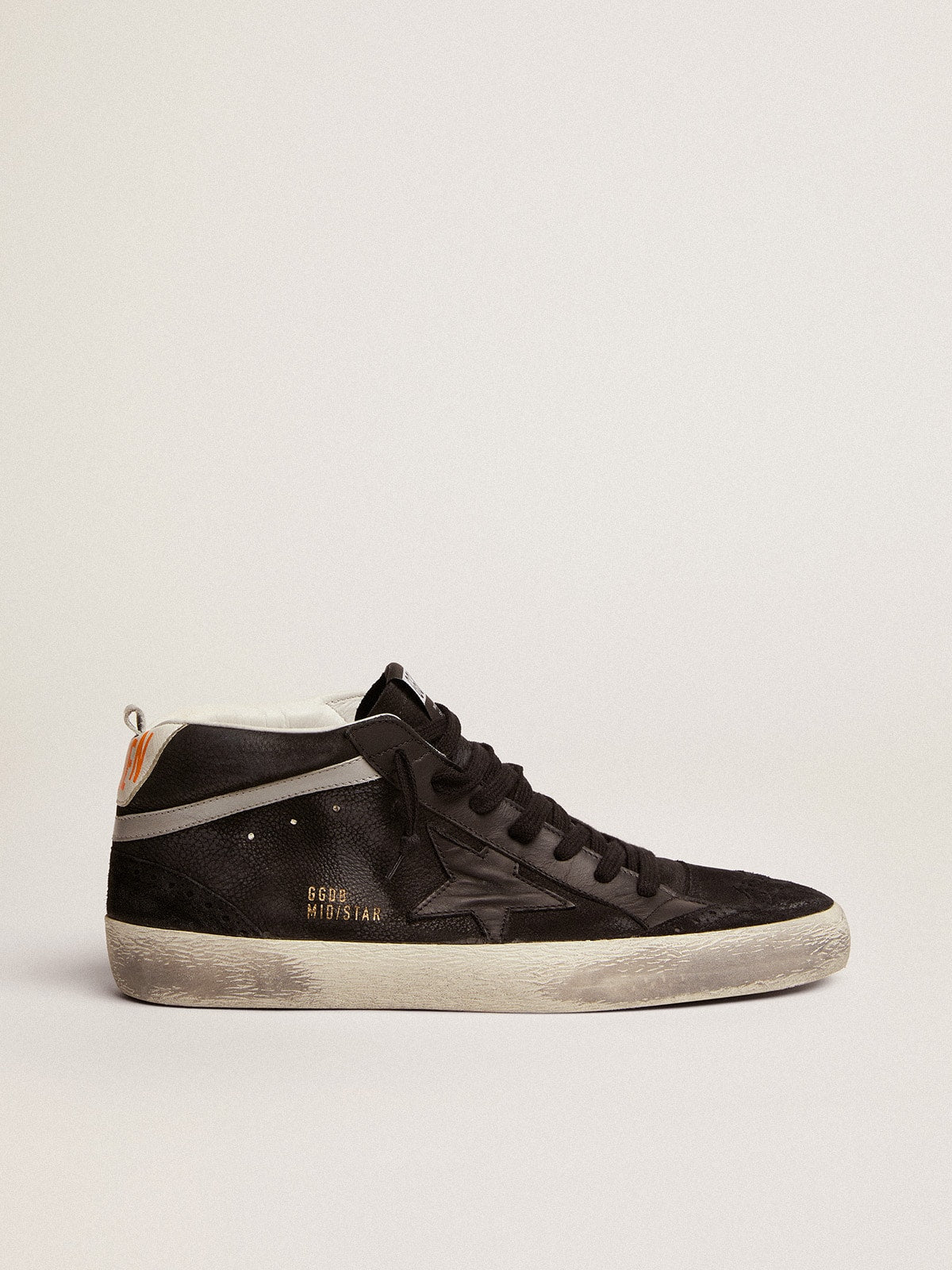 Men's Mid Star in nubuck with black leather star and silver flash - Golden Goose Men