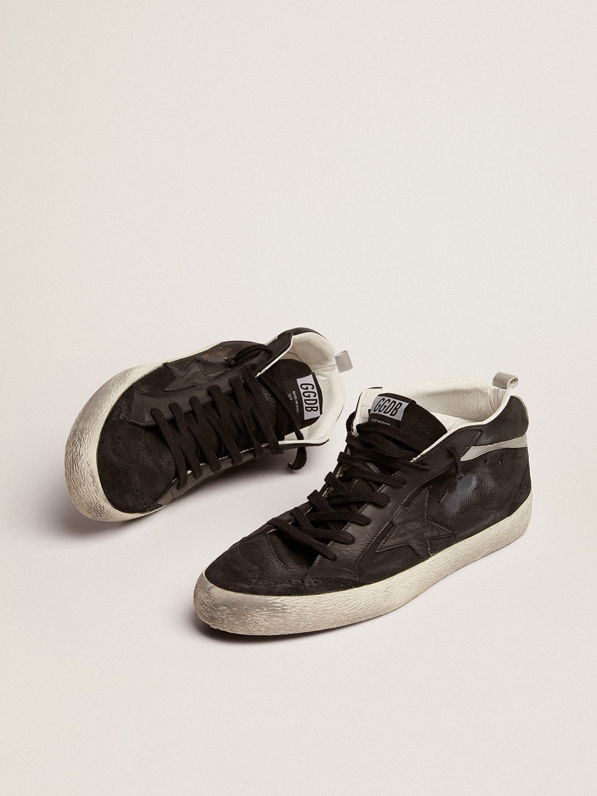 Men's Mid Star in nubuck with black leather star and silver flash - Golden Goose Men