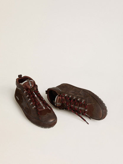 Men's Mid Star Ski in brown suede with leather star and suede heel tab - Golden Goose Men