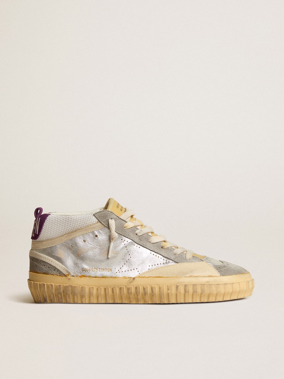 Mid Star LAB in silver metallic leather and mesh with perforated star - Golden Goose Men