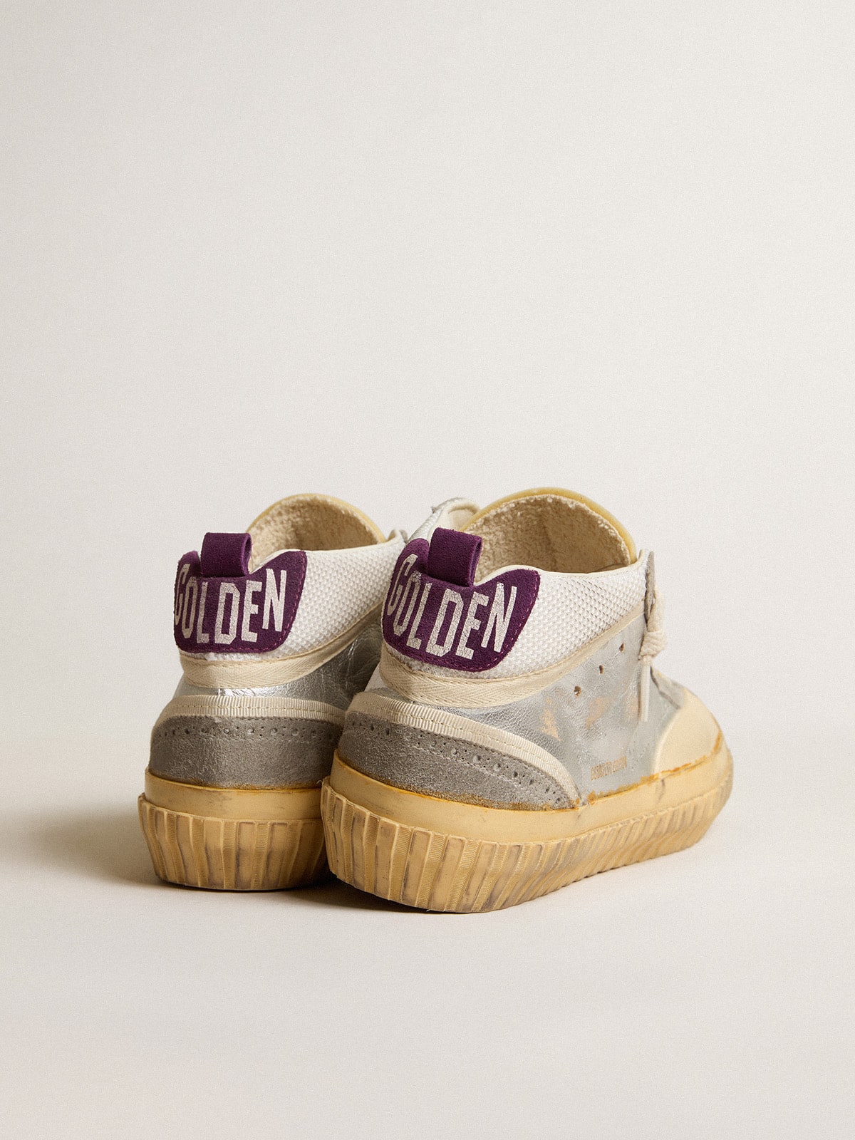 Mid Star LAB in silver metallic leather and mesh with perforated star - Golden Goose Men