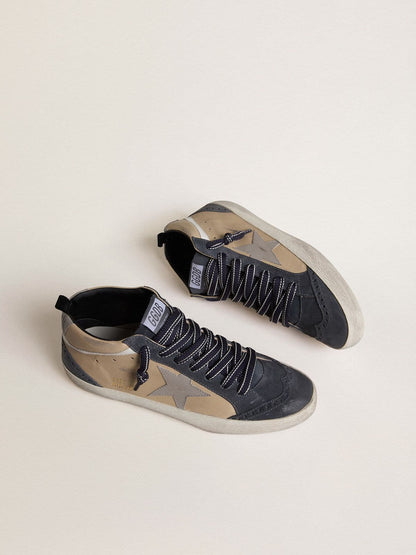 Men's Mid Star in beige and blue suede with gray nappa leather star and white leather flash - Golden Goose Men
