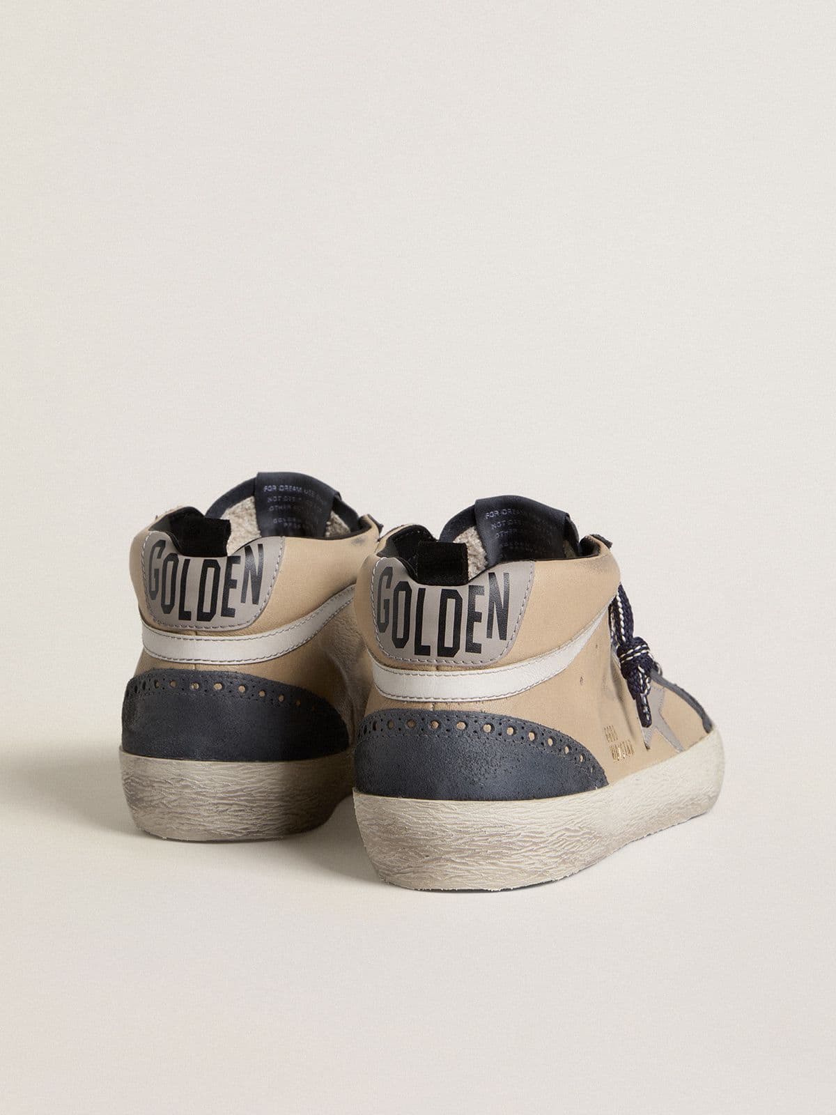 Men's Mid Star in beige and blue suede with gray nappa leather star and white leather flash - Golden Goose Men