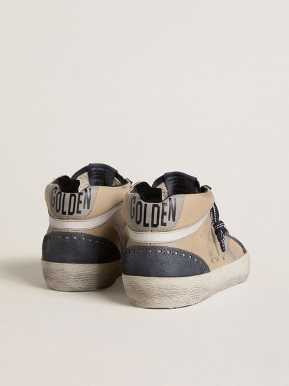 Men's Mid Star in beige and blue suede with gray nappa leather star and white leather flash - Golden Goose Men