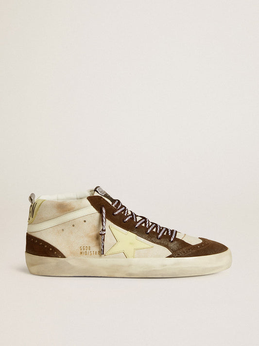 Men's Mid Star in beige glitter with yellow suede star and cotton flash - Golden Goose Men
