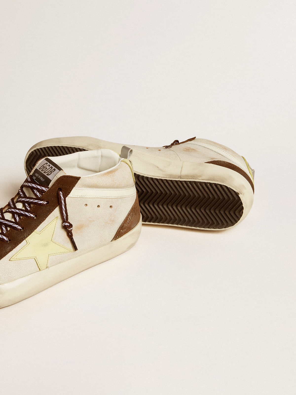 Men's Mid Star in beige glitter with yellow suede star and cotton flash - Golden Goose Men
