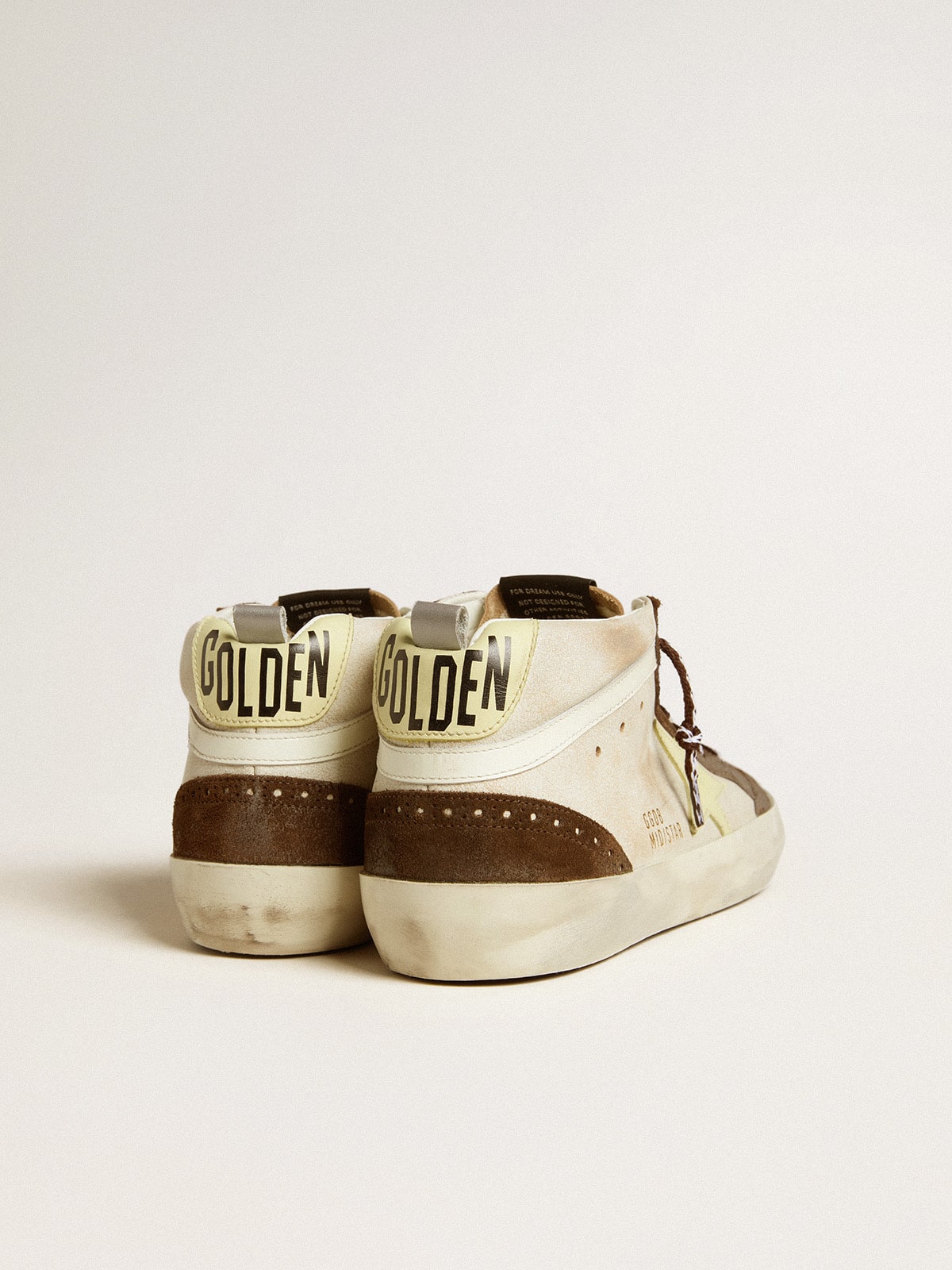Men's Mid Star in beige glitter with yellow suede star and cotton flash - Golden Goose Men