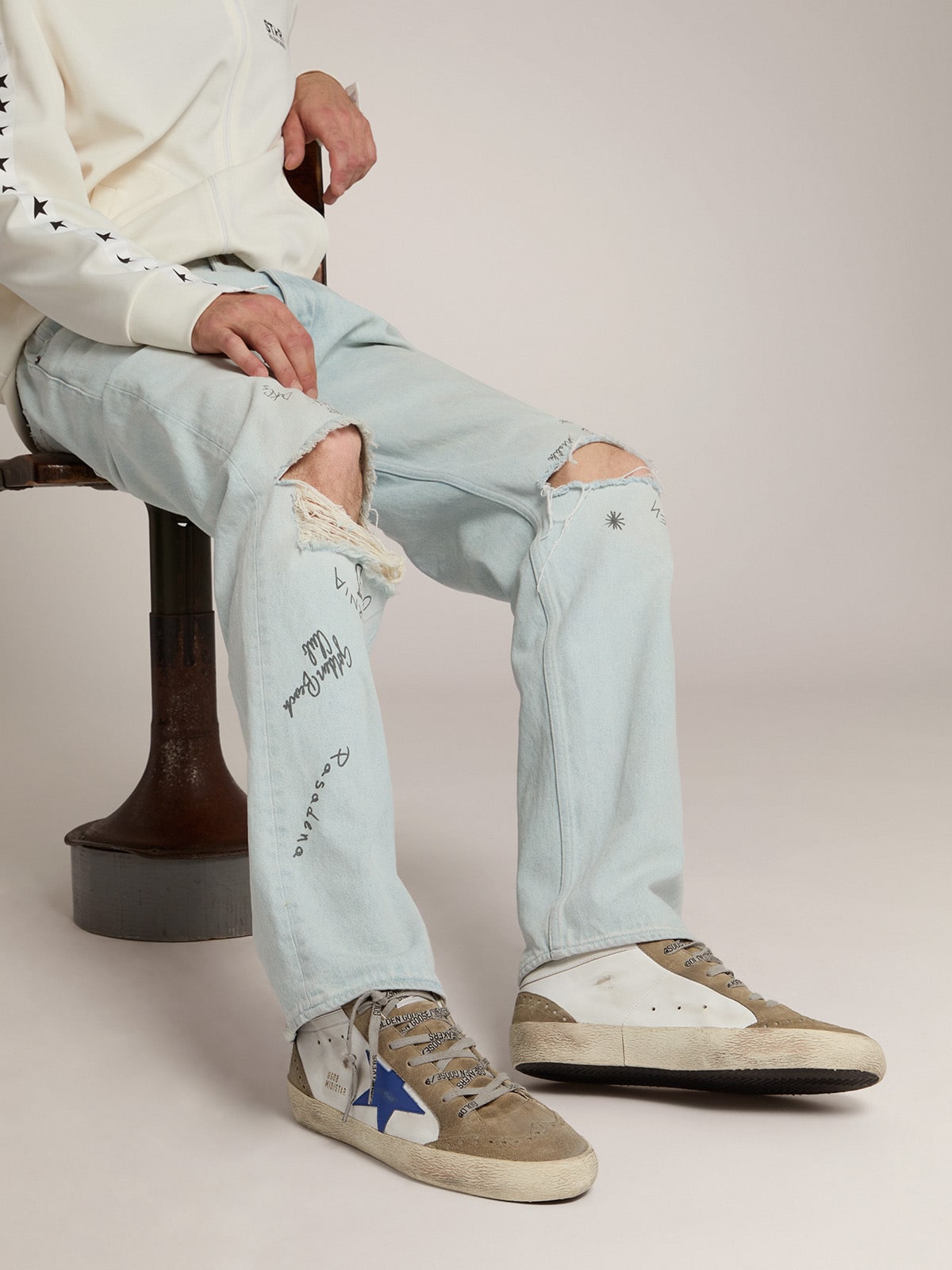 Men's Mid Star with blue leather star and dove-gray suede inserts - Golden Goose Men
