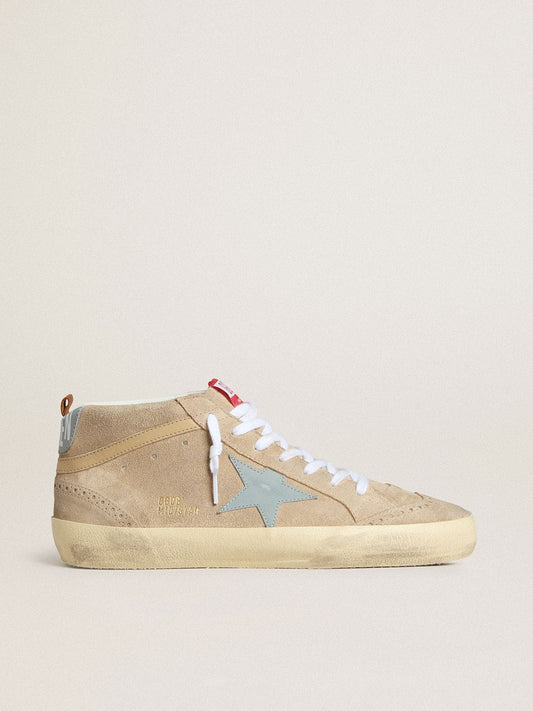 Men's Mid Star in beige suede with powder-blue leather star and heel tab - Golden Goose Men