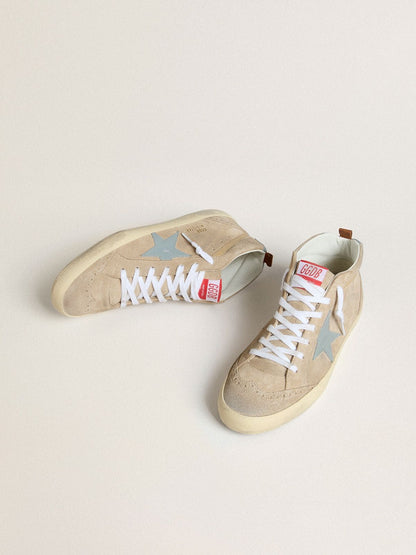 Men's Mid Star in beige suede with powder-blue leather star and heel tab - Golden Goose Men