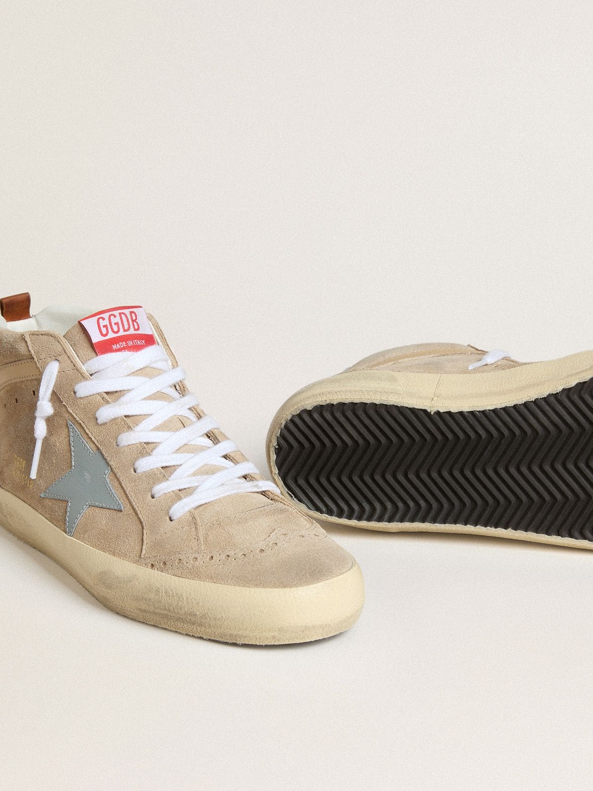 Men's Mid Star in beige suede with powder-blue leather star and heel tab - Golden Goose Men