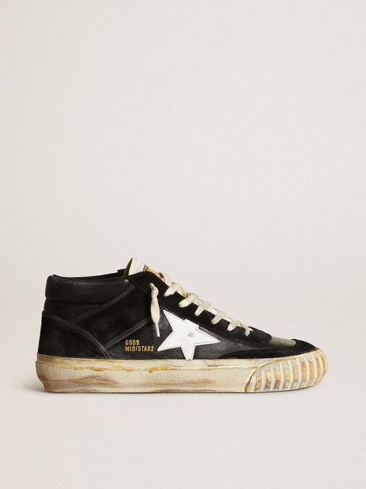 Men’s Mid Star in black nappa and suede with white leather star - Golden Goose Men