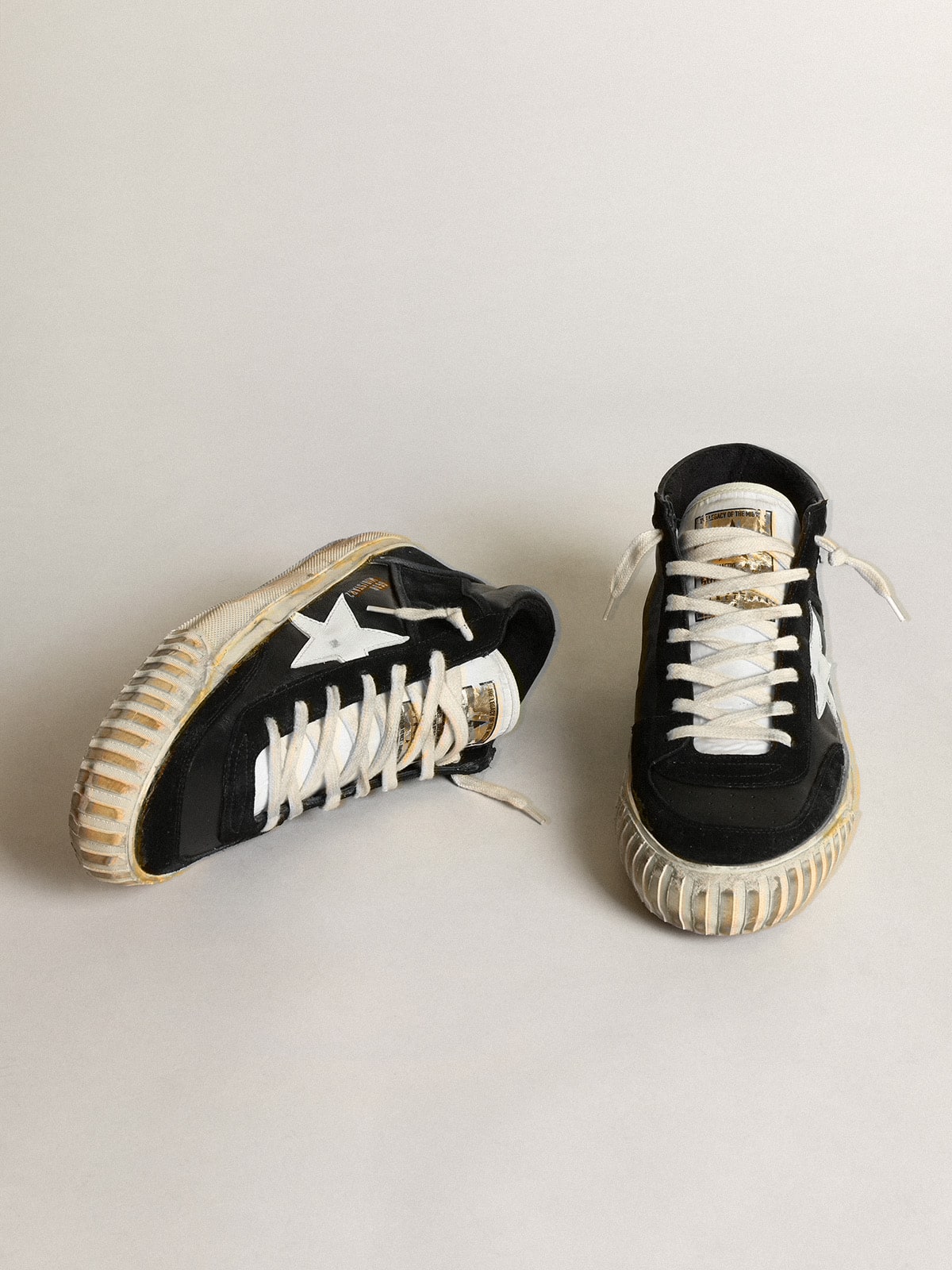Men’s Mid Star in black nappa and suede with white leather star - Golden Goose Men