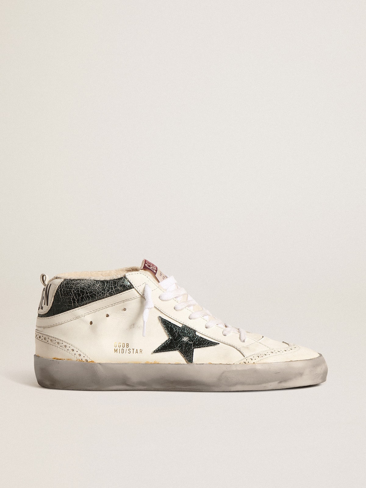 Mid Star with green metallic leather star and white flash - Golden Goose Men