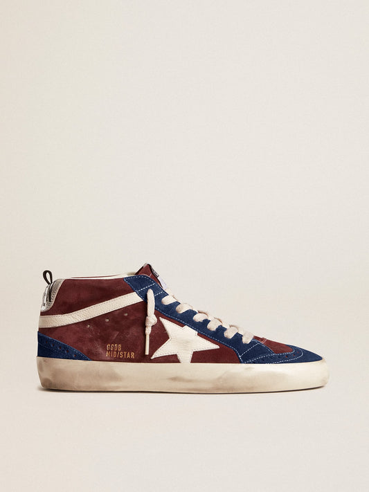 Men's Mid Star in wine-red suede with white nappa star and flash - Golden Goose Men