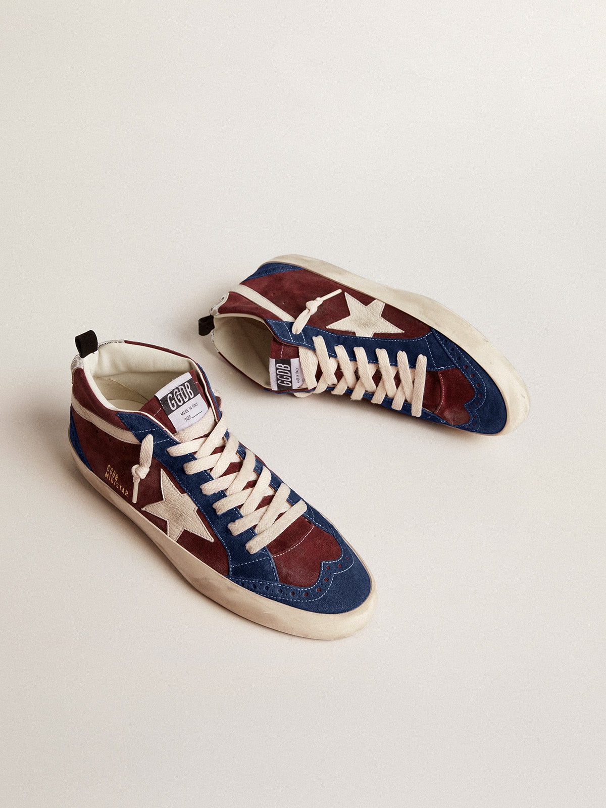 Men's Mid Star in wine-red suede with white nappa star and flash - Golden Goose Men