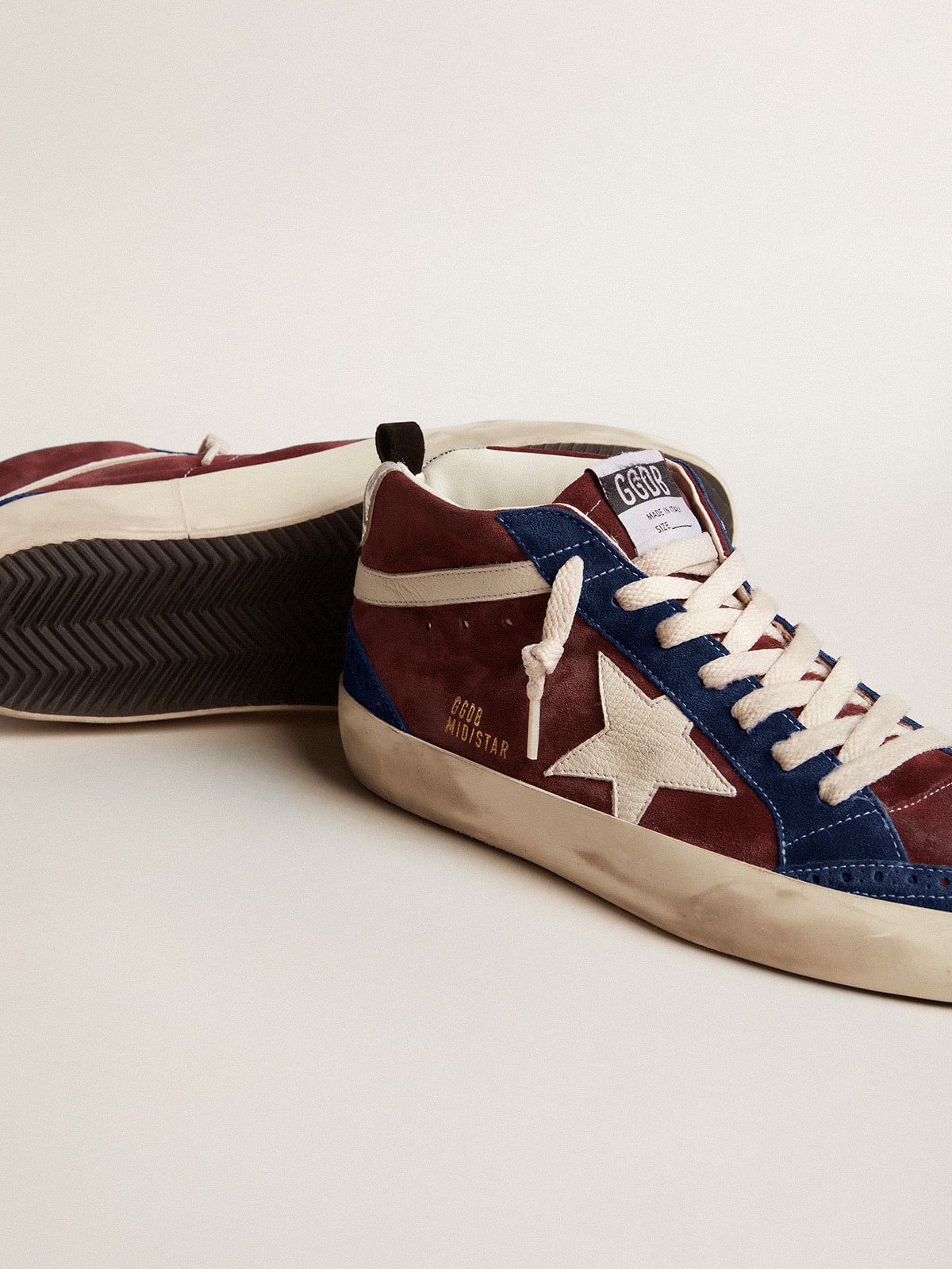 Men's Mid Star in wine-red suede with white nappa star and flash - Golden Goose Men