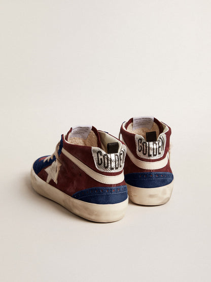 Men's Mid Star in wine-red suede with white nappa star and flash - Golden Goose Men
