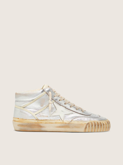 Men’s Mid Star in silver metallic leather with ivory star - Golden Goose Men