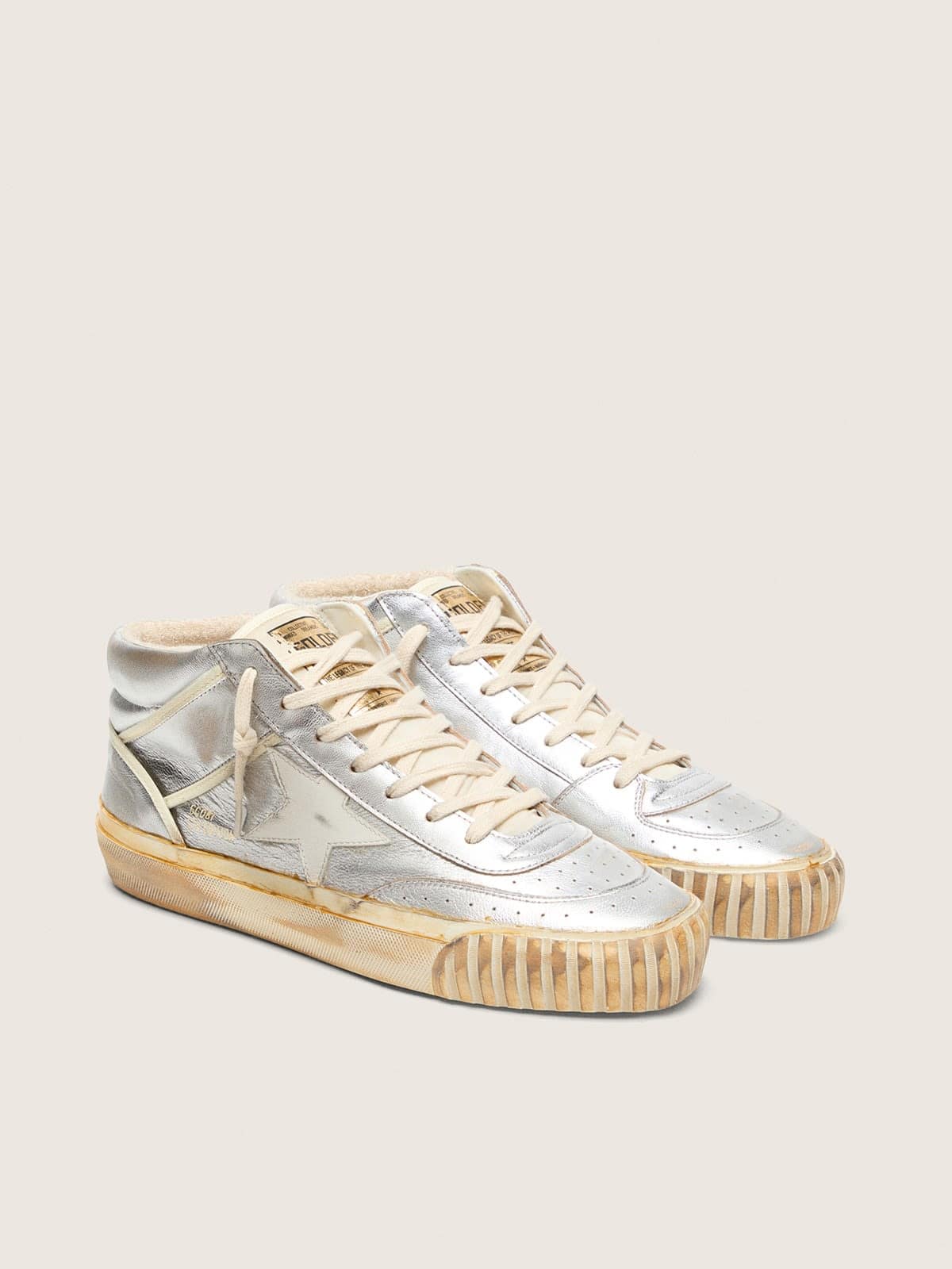 Men’s Mid Star in silver metallic leather with ivory star - Golden Goose Men