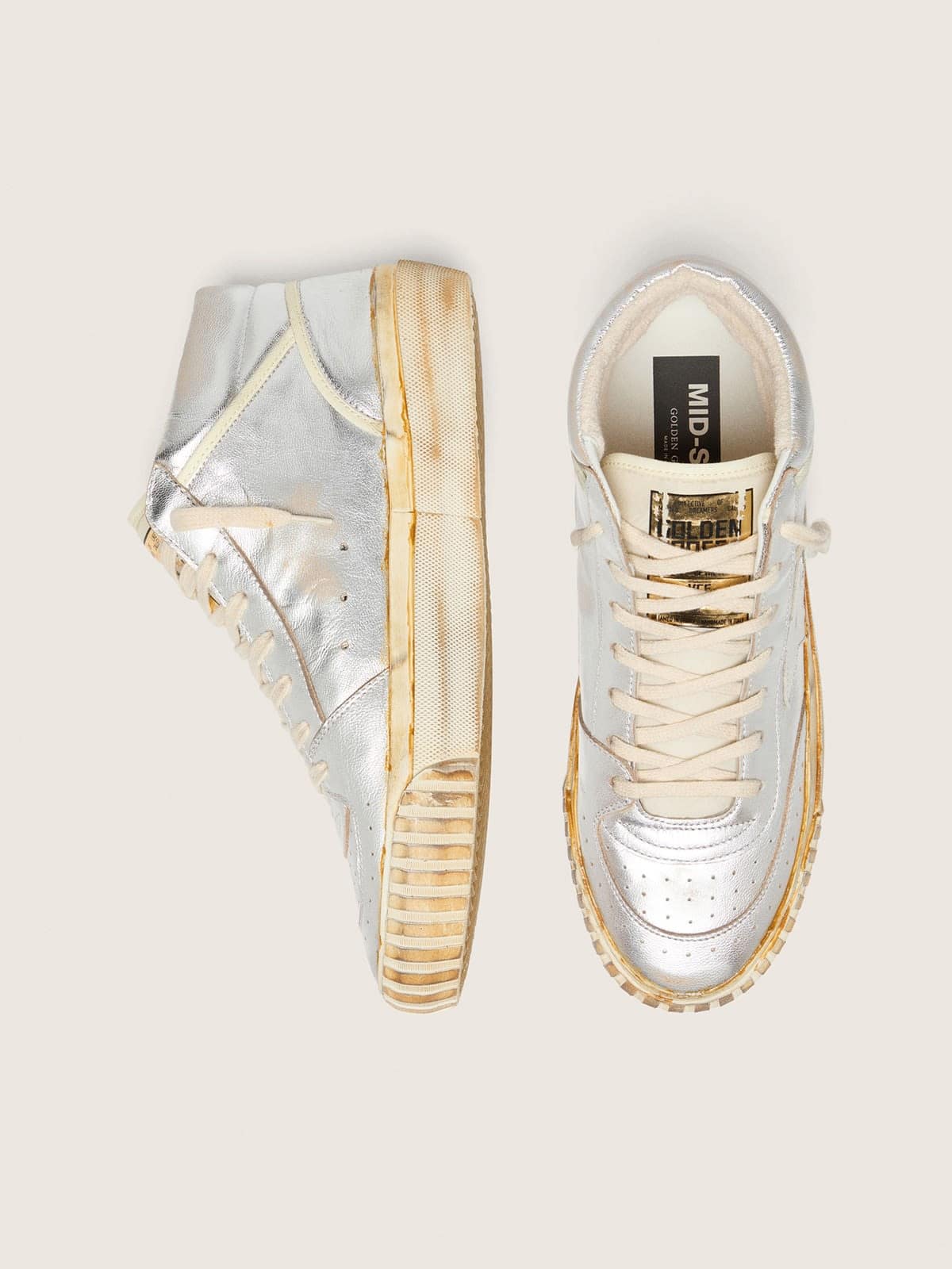Men’s Mid Star in silver metallic leather with ivory star - Golden Goose Men
