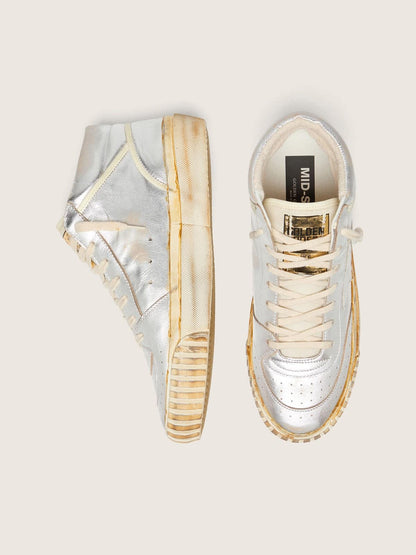 Men’s Mid Star in silver metallic leather with ivory star - Golden Goose Men