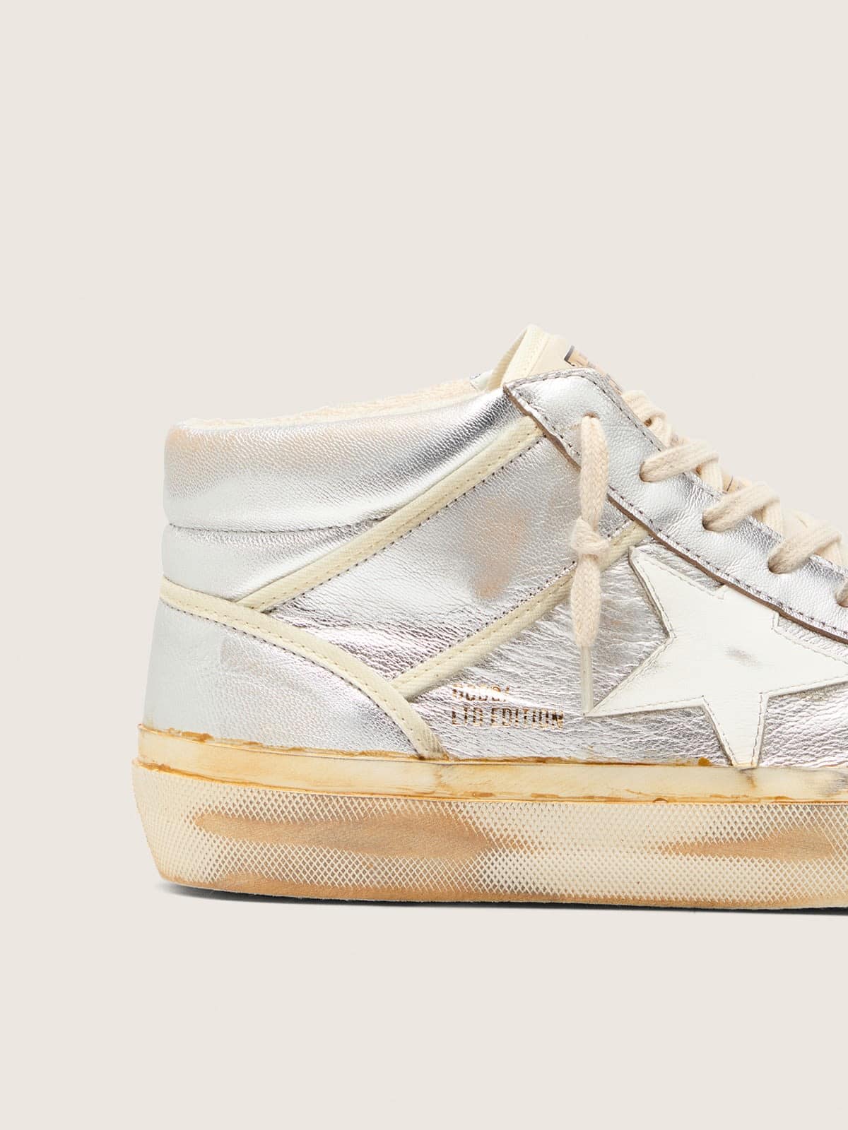 Men’s Mid Star in silver metallic leather with ivory star - Golden Goose Men