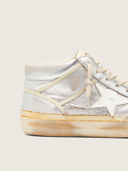 Men’s Mid Star in silver metallic leather with ivory star - Golden Goose Men