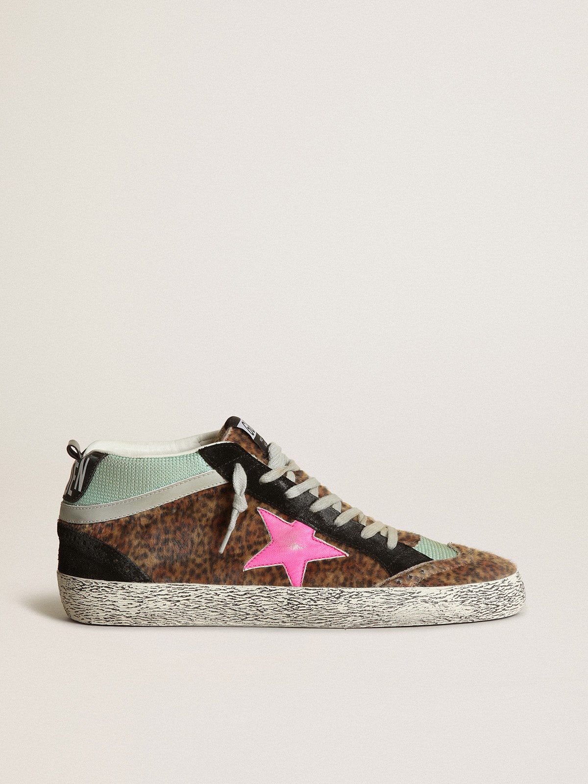 Mid Star in leopard-print pony skin with fuchsia leather star - Golden Goose Men