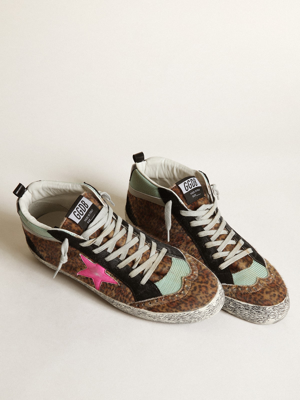 Mid Star in leopard-print pony skin with fuchsia leather star - Golden Goose Men