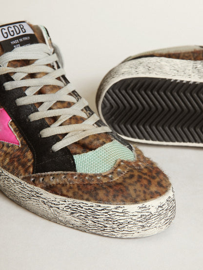 Mid Star in leopard-print pony skin with fuchsia leather star - Golden Goose Men