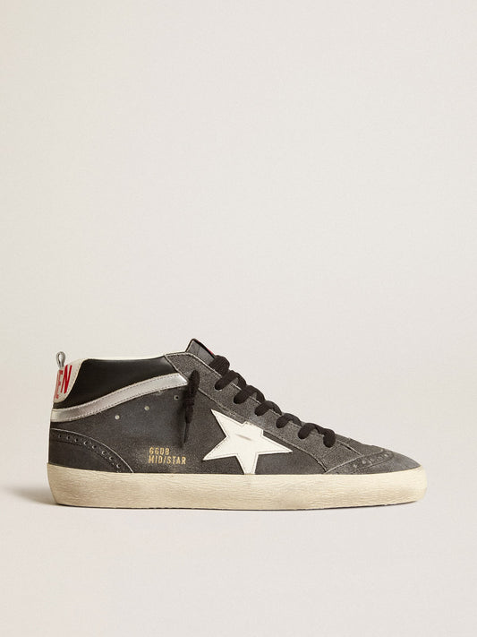 Mid Star in black suede with white leather star and silver flash - Golden Goose Men