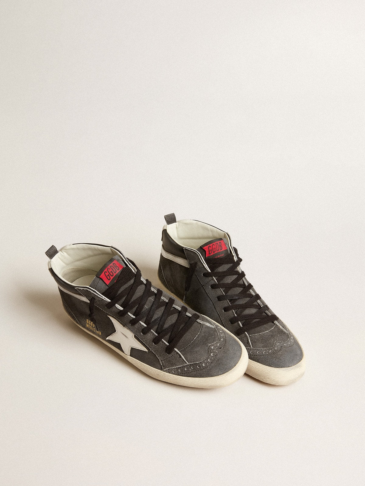 Mid Star in black suede with white leather star and silver flash - Golden Goose Men