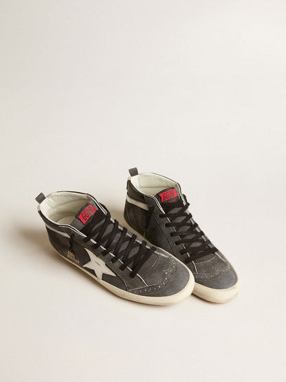 Mid Star in black suede with white leather star and silver flash - Golden Goose Men