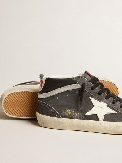 Mid Star in black suede with white leather star and silver flash - Golden Goose Men