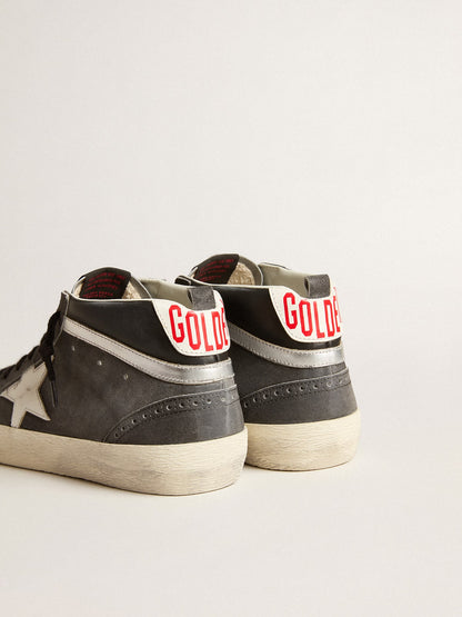 Mid Star in black suede with white leather star and silver flash - Golden Goose Men