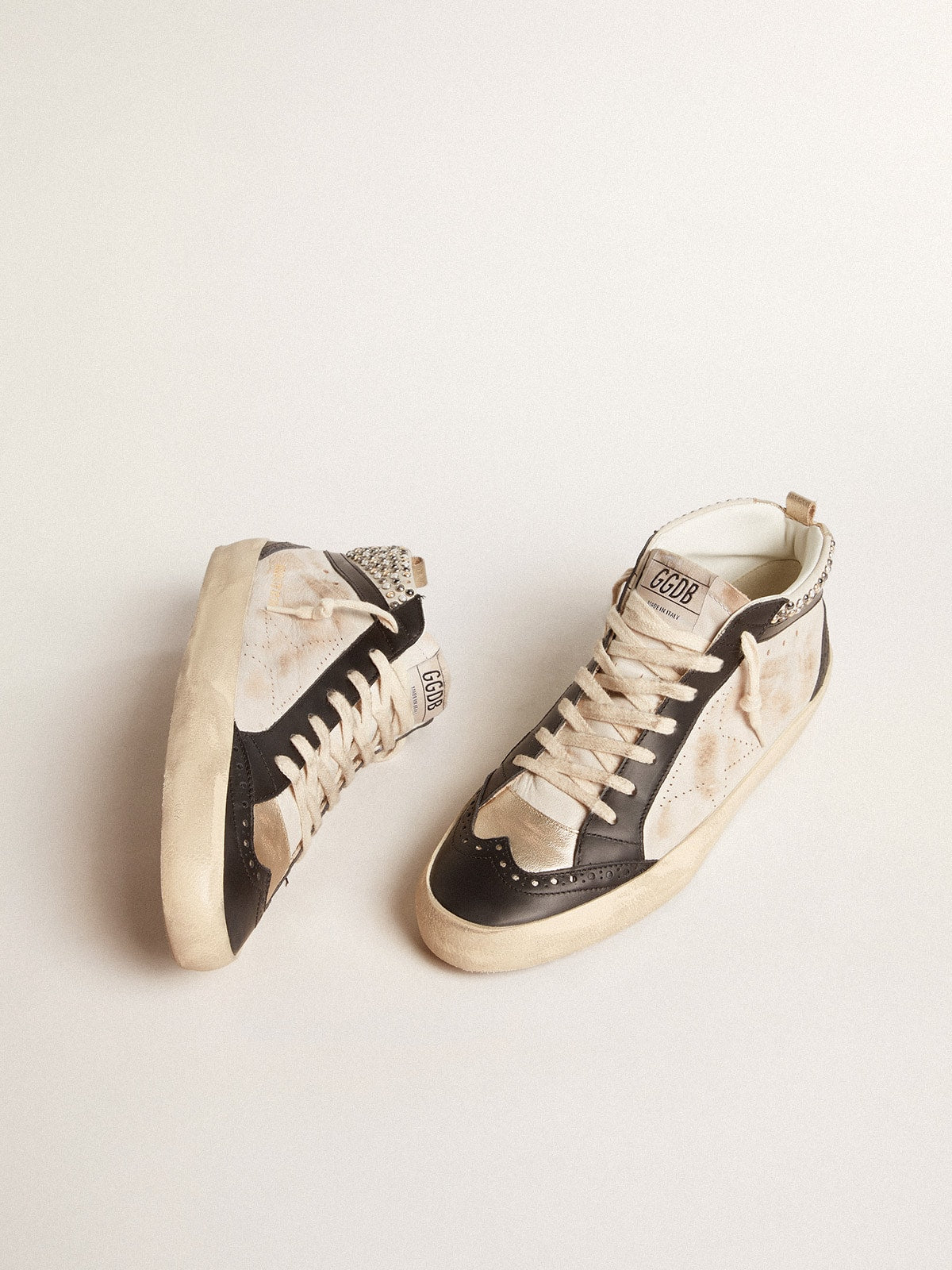 Men’s Mid Star LTD in black and white leather with pearls and perforated star - Golden Goose Men