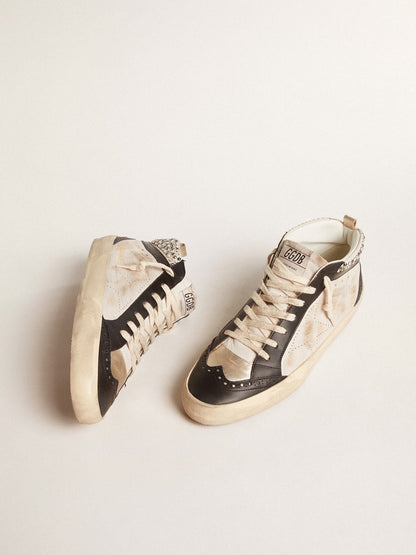 Men’s Mid Star LTD in black and white leather with pearls and perforated star - Golden Goose Men