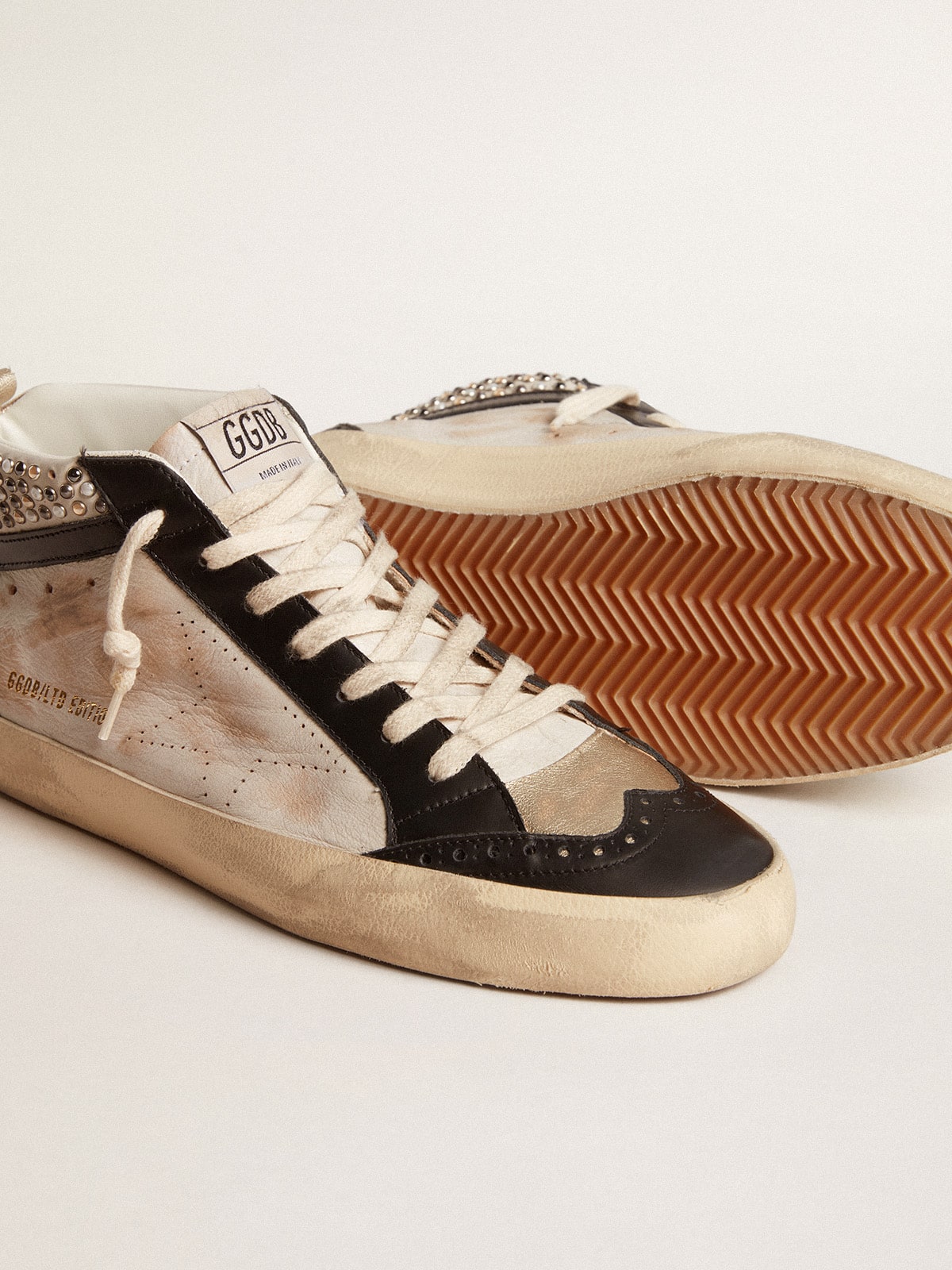 Men’s Mid Star LTD in black and white leather with pearls and perforated star - Golden Goose Men