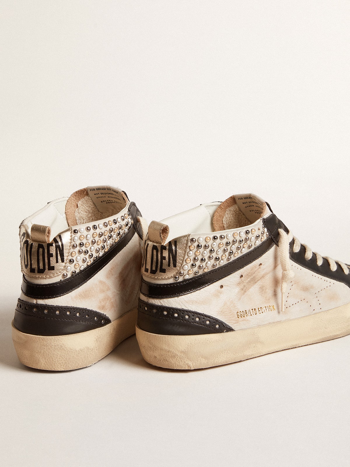 Men’s Mid Star LTD in black and white leather with pearls and perforated star - Golden Goose Men